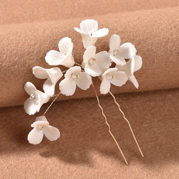 U-förmige Haarnadel Braut Hochzeit Hair Accessoires Weiß Keramik Blume Haarnadel 2514