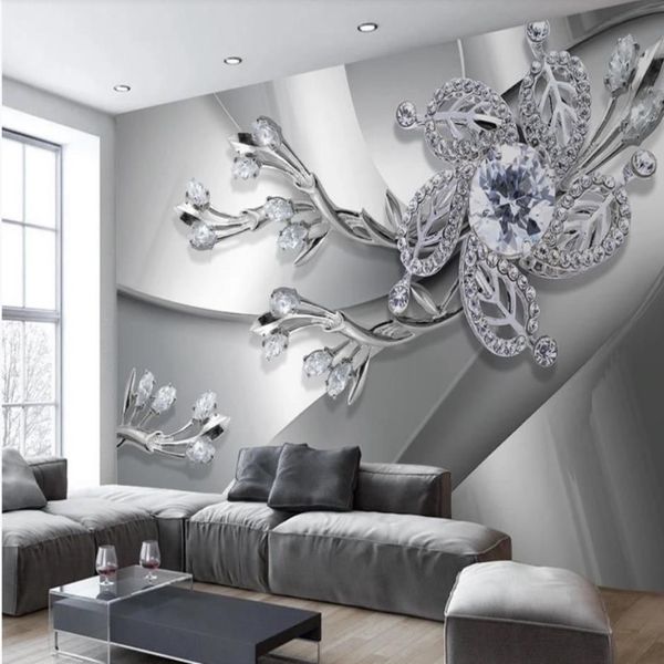 sfondi soggiorno moderno Struttura in metallo diamante 3d stereo gioielli TV sfondo wall307y