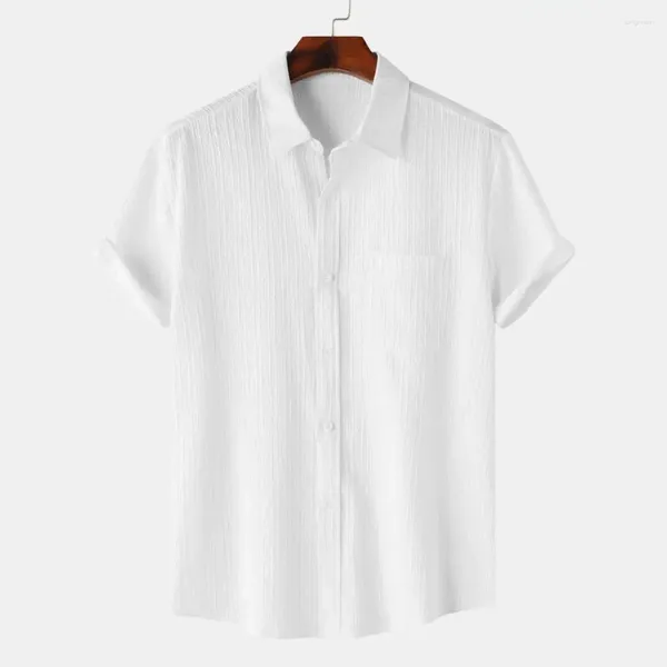 Camicie casual da uomo Camicia top in tinta unita da uomo Manica corta traspirante con chiusura a bottoni sulla tasca sul petto Morbida per tutti i giorni