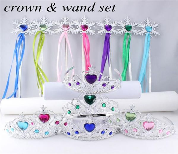 Snowflake Şerit Değirmenleri Taç 2pc Set Peri Asma Kız Noel Partisi Kar Tanesi Gem Çubukları Sihirli Değnek Head Band Prenses Taç Tiar6268354