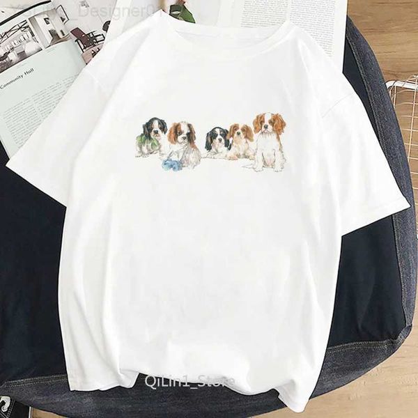 Camiseta feminina nova harajuku kaii cavalier king charles spaniel cachorro impresso camiseta mulheres amigos amante de cachorro camiseta feminina branca l24312