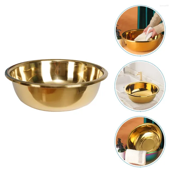 Set di stoviglie Bacino in acciaio inossidabile Cucina da bagno addensata Lavaggio di verdure per la casa (oro) Ciotole rotonde grandi per grandi extra in metallo