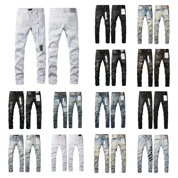 Jeans de grife masculino marca roxa jeans desgastados justos justos motocicleta moda emenda buracos desgastados fino {A cor enviada é a mesma da foto}