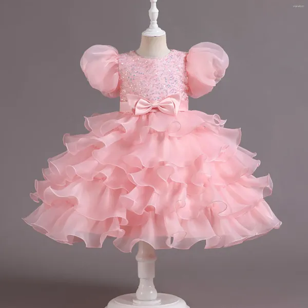 Mädchenkleider Blume für Hochzeiten Rosa Pailletten Geburtstagsfeier Prinzessin Lagenkleid Puffärmel Kinder Tüll Ballkleider 2-7 Jahre