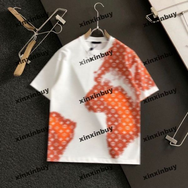 xinxinbuy erkekler tasarımcı tee tişört 2024 harita gradyan mektubu baskı kısa kollu pamuk kadınlar gri siyah beyaz kırmızı m-3xl