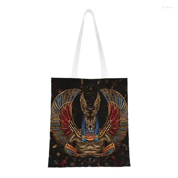 Einkaufstaschen, individuell gestaltete Anubis-Ägyptischer-Gott-Leinentasche, Damen-Recycling-Lebensmittelgeschäft, antikes Ägypten, Einkaufstasche