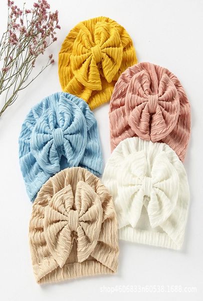 Solide Baby-Jacquard-Mütze, Waffelstoff, große Schleife, Mützen, Knoten, Turban, Motorhaube, feste Kopfbedeckung für 03T9204969