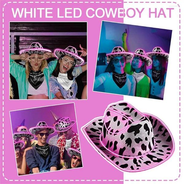Boinas luminosas led cowboy chapéu piscando noiva casamento hallowen cowgirl nupcial festa de luz b r6y5