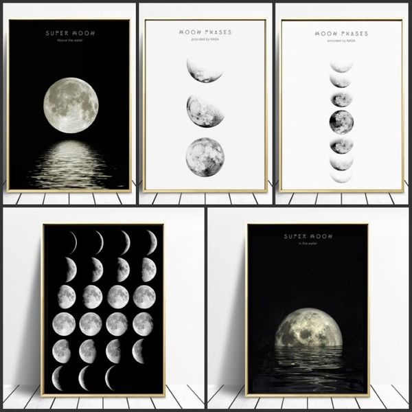 Minimalist Luna Wall Art Moon Faz Tuval Posterler ve Yazdırıyor Soyut resim Nordic dekorasyon resimleri modern ev dekor300c