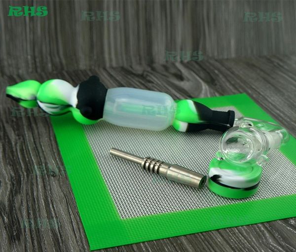 Mais recente durável Silicone Hybrid Collector Metal Smoking Pipes Concentrate Dab Oil Rig Kit com Titanium Nail Glas Joint Water Pipe Bong 10 cores para escolha1155577