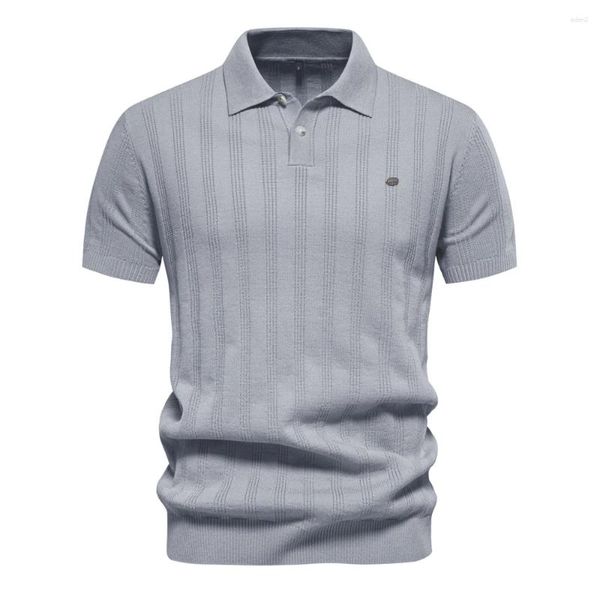 Polos masculinos 2024 verão camisa polo de malha com nervuras para homens respirável e fresco marca qualidade camisas texturizadas