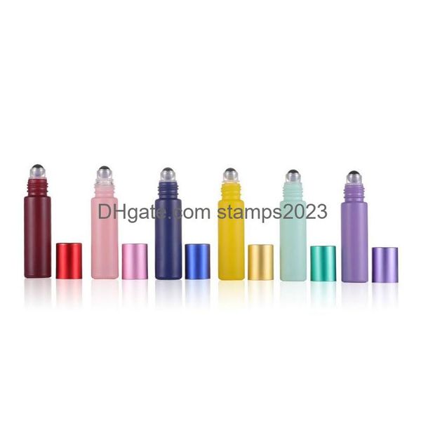 Bottiglie di imballaggio all'ingrosso 10 ml rullo di vetro stampato portatile da viaggio per bottiglia di olio essenziale mini colore aron imbottigliamento vuoto drop deliv Dhdjd