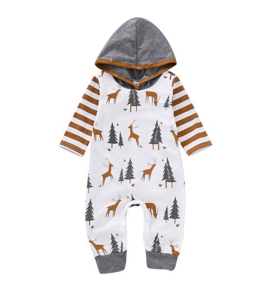 Neonato Cartoon Tuta Infantile Bambino Natale Cervo Albero Con cappuccio Pagliaccetto Ragazzo Tutina a righe Bambini Casual Bambina Body 4629674