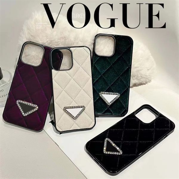 Modedesigner-Samt-Telefonhüllen 15promax Luxusbrief für iPhone 15 14pro 13 12 11 Herren Damen Luxus-Kristall-iPhone-Hüllen