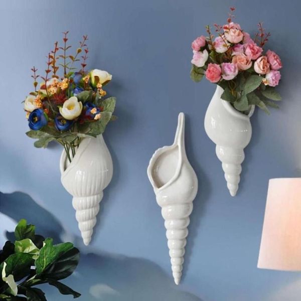Vasen, 3 Arten, moderne weiße Keramik, Muschel-Blumenvase, Wandbehang, Heimdekoration, Wohnzimmer, Hintergrund dekoriert7524862182u