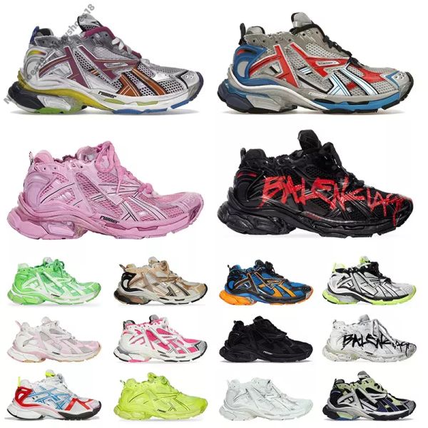 2024 Nova Marca de Luxo Track Runners 7.0 Homens Designer Sapatos Mulheres Graffiti Branco Azul Laranja Preto Multicolor Mens Sapatos Treinadores Tamanho Grande Sapatilhas