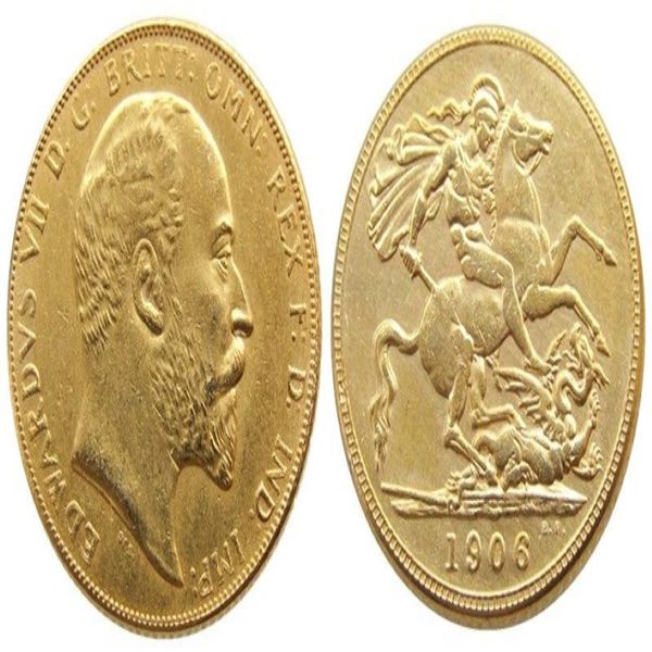 UK Rara moneta britannica del 1906 Re Edoardo VII 1 Sterlina Opaca Placcata Oro 24K Monete Copia 312H