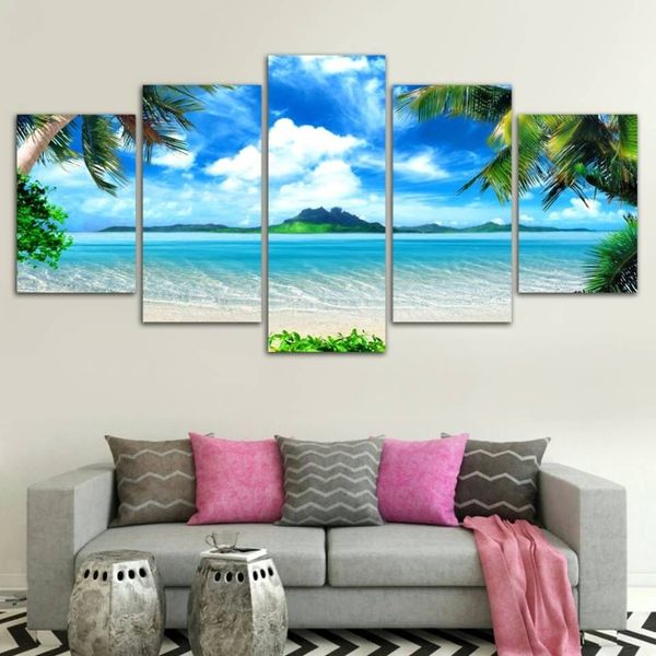 HD-gedrucktes Strandblau-Palmengemälde auf Leinwand, Raumdekoration, Druck, Poster, Bild, Leinwand, ohne Rahmen280b
