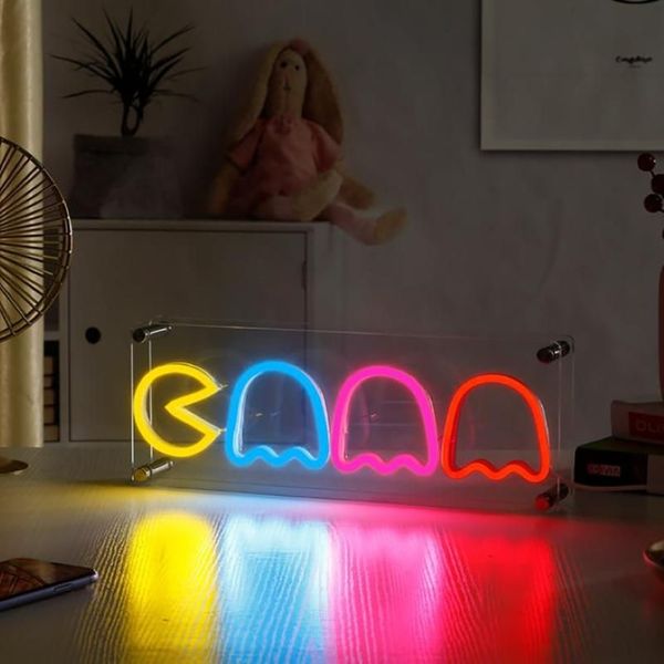 Pac Man Insegna al neon personalizzata Mani luminose Insegna a LED per decorazione da parete Lamp2365