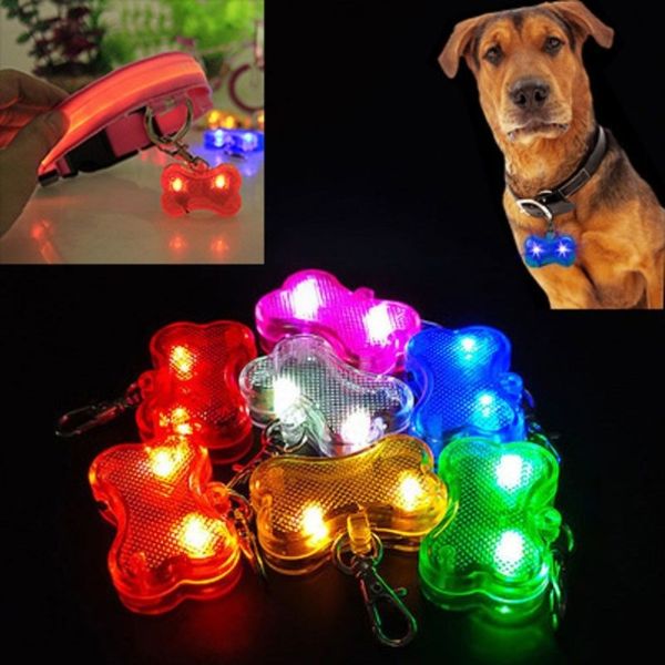 Ciondolo luminoso a LED per cani da compagnia 7 colori forniture per animali domestici etichetta anti-smarrimento ciondolo per collare leggero modellante osso di cane2444