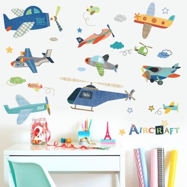 Наклейка на стену с изображением самолета для детской комнаты, детская комната, настенные наклейки, фреска, сделай сам, декор для детской комнаты, украшение для детской комнаты 2103238t