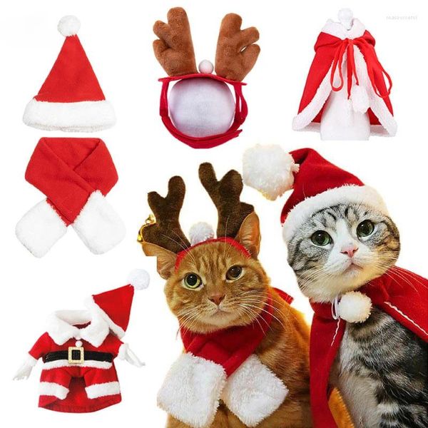 Costumi per gatti Costume natalizio per cani/gatti Vestiti per travestimenti Cani di piccola taglia Vestito annuale Accessorio per animali domestici divertenti Cappelli di Babbo Natale Mantello invernale