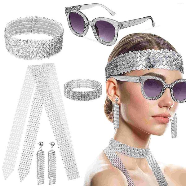 Spille Set di accessori da discoteca anni '70 (set di 5) Fasce per capelli bianchi per donna Bigiotteria in metallo artificiale da donna