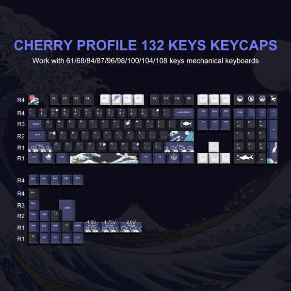 Acessórios 132 Keys Dyesub PBT PBT CHERRY CHERRY PERFILCAP CAPA GRANDE ONDA CAPA JAPONEAL PARA GATERON MX TECHINE MECÂNICO