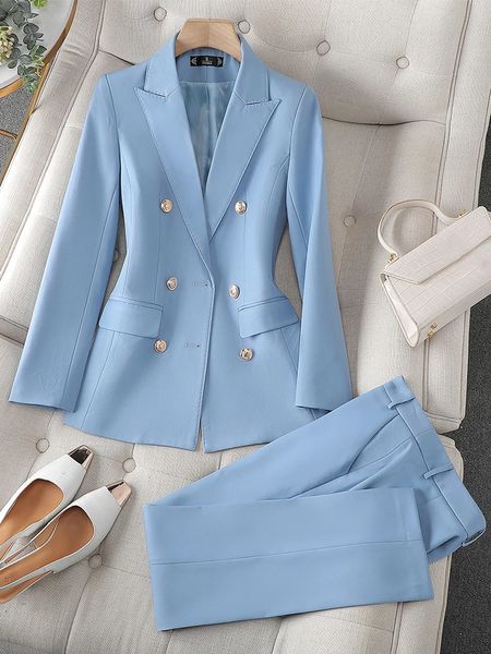 Hochwertiges Büro-Damenhosen-Set, einfarbig, Damen-Arbeitsjacke und Damen-Hosen, 2-teiliges Set 240312