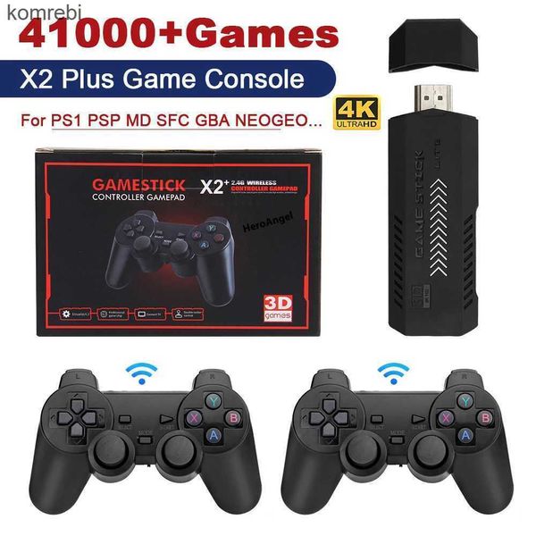 Controladores de jogo Joysticks NOVO X2 PLUS Video Game Stick 1080P Console 2.4G Double Wireless Controller 41000 Jogos 128GB Jogos Retro para PSP PS1 FC Boy Gift 24312 L24312