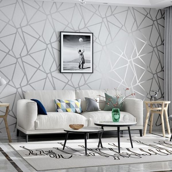 Papel de parede geométrico cinza para sala de estar, quarto, cinza, branco, estampado, design moderno, rolo de papel de parede, decoração de casa 1274u