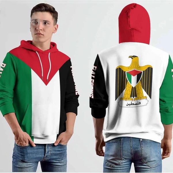 Hoodies masculinos hx bandeira da palestina design de moda emblema nacional listrado emenda zip up hoodie casual masculino roupas femininas streetwear