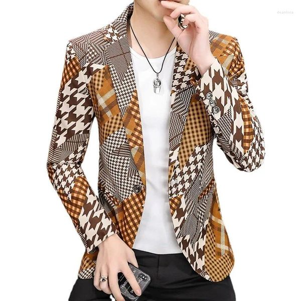 Abiti da uomo Uomo Plaid Stampa Blazer 2024 Primavera Moda coreana Casual Giacca da abito sottile Matrimonio Business Party Streetwear Abbigliamento maschile