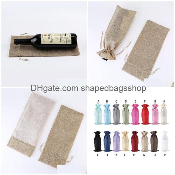 Altre forniture per feste in iuta Sacchetti di vino durevoli in iuta Bottiglia rossa Borsa in vetro Confezione regalo Riutilizzabile Dstring Regali da viaggio Custodia Wb3432 Drop Dh8T5