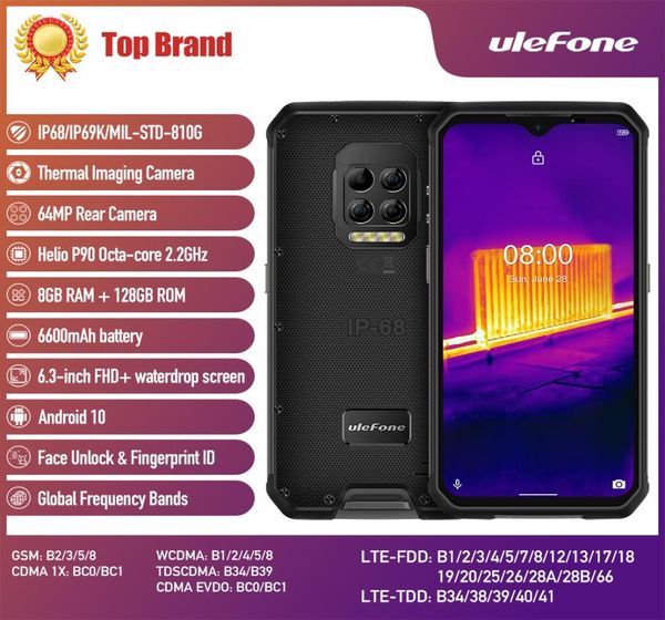 Ulefone Armor 9 8GB128GB Android 10 Câmera térmica Telefone robusto Helio P90 Octacore Mobile 6600mAh 64MP Smartphone2925350