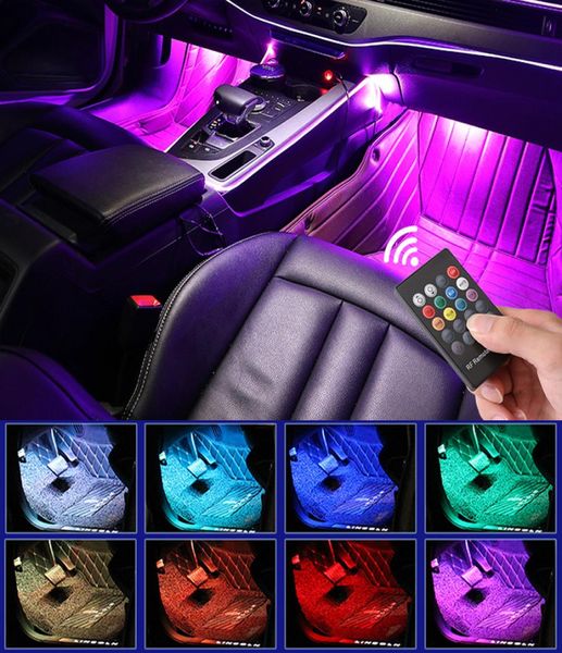 USB Kablosuz Uzak Müzik Kontrolü ile LED Araba Ayağı Işık Ortam lambası Çok Mod Otomotiv İç Dekoratif Işıklar6118837