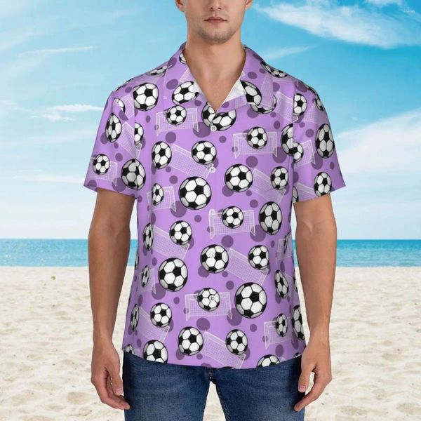 Мужские повседневные рубашки с футбольным мячом, летняя рубашка, мужская пляжная цель, фиолетовые с короткими рукавами, удобные классические блузки большого размера на заказ, сделанные своими руками