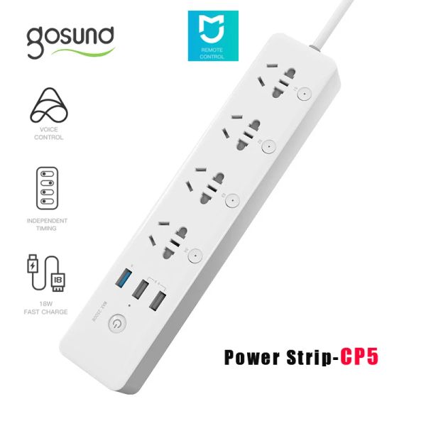 Controle novo gosund smart power strip cp5 wifi 4 soquetes 4 interruptores individuais 3 usb 18w soquetes de extensão de carregamento rápido para mihome app