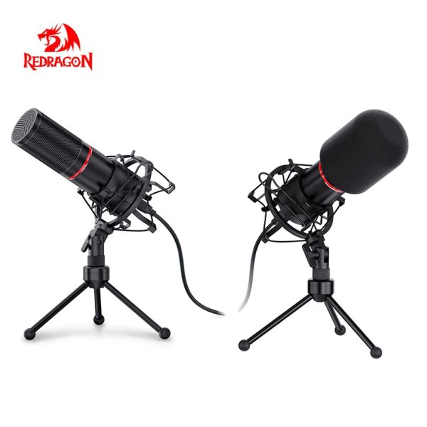 Mikrofonlar Redragon GM300 Metal USB Kablolu Kondenser Kayıt Bilgisayar Kardiyoid Stüdyosu için Mikrofon Tripod Kayıt Vokalleri Sesli karaoke