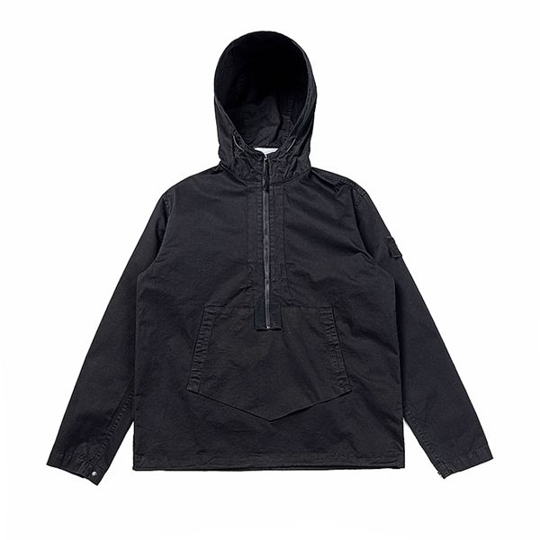 Jaqueta fashion com capuz Topstoney primavera emblema solto bordado jaqueta com capuz meio zíper casaco de ferramentas de lavagem