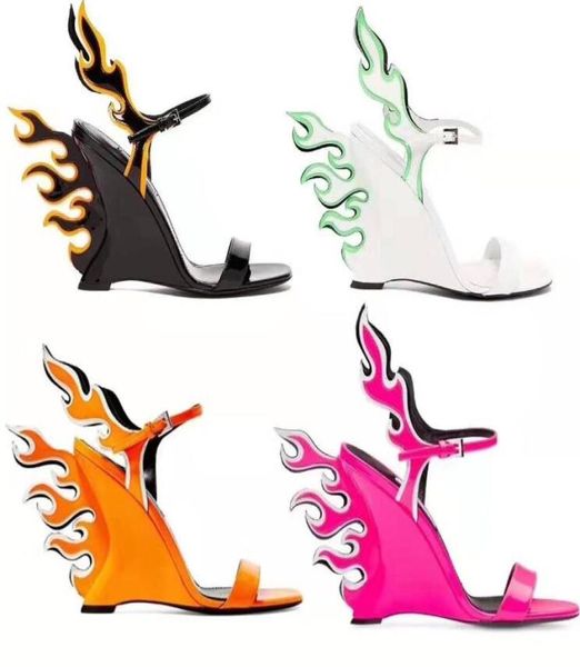 Sexy Wedge designers mulheres chama gladiador sandálias vestido sandálias de casamento rosa laranja branco chama senhoras sapatos de festa summe3161601