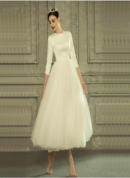 Vintage 50s tutu vestido de casamento 34 mangas fantasia tule chá comprimento curto vestidos de noiva personalizado plus size 20203000218