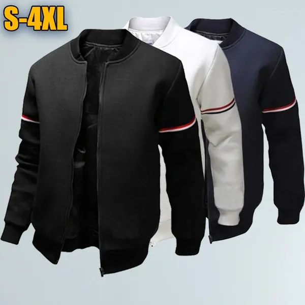 Jaquetas masculinas outono e inverno moda cor pura manga comprida esportes jaqueta ao ar livre preto branco marinho azul casual uniforme de beisebol