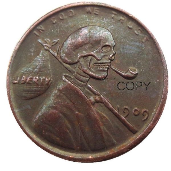 US04 Hobo níquel 1909 Penny enfrentando crânio esqueleto zumbi cópia moeda pingente acessórios Coins250f