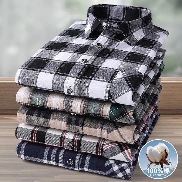 Grande tamanho grande 8xl 9xl 10xl 11xl Mens de manga longa Camisa de outono Spring Causal 100pure Algodão verificado diariamente Home Oversize 150kg 240312