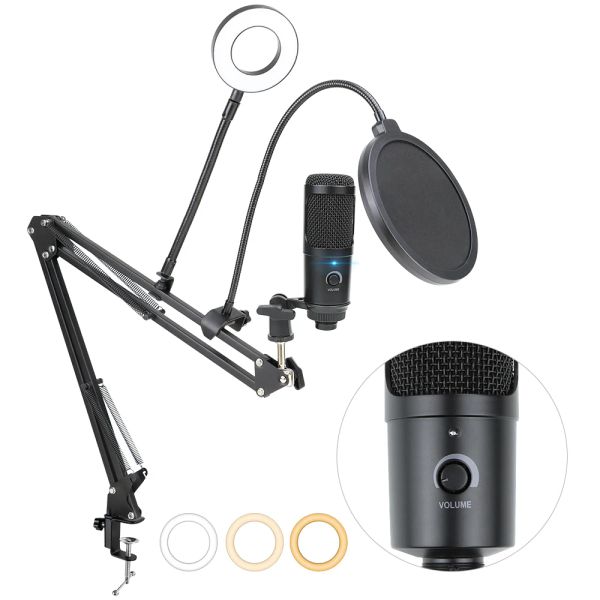 Mikrofonlar Profesyonel Kondenser Mikrofon Karaoke USB Mikrofon Bilgisayar Stüdyosu Kayıt Mikrofonu K669 için Stand Popfilter ile