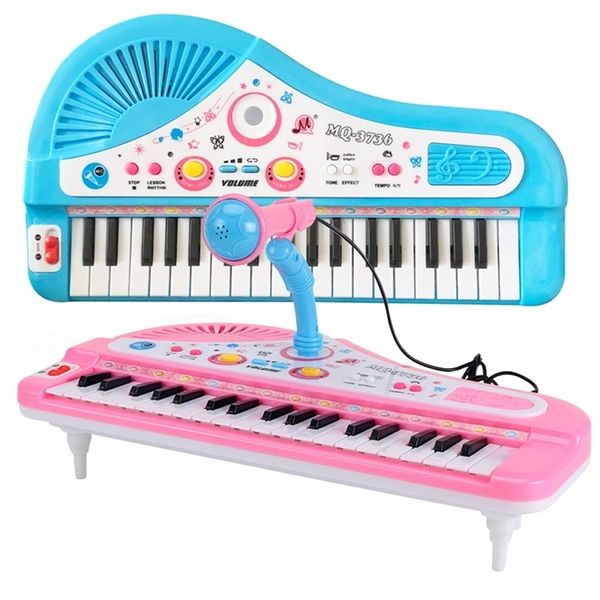 Crianças música brinquedo piano teclado 37 teclas rosa eletrônico musical instrumentos multifuncionais com microfone meu primeiro pinao y240226