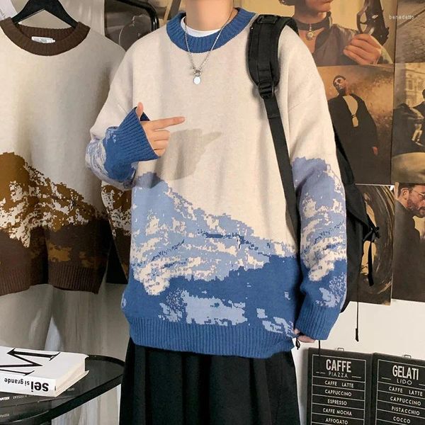 Suéteres masculinos harajuku suéter de malha homens pulôver roupas 2024 moda tie dye