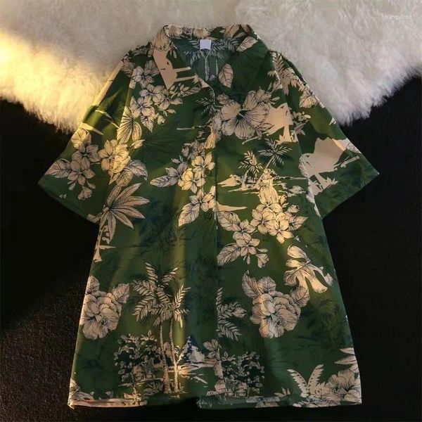 Женские блузки EBAIHUI рубашка с цветочным принтом, летняя тонкая женская блузка с коротким рукавом, винтажная Гавайская блузка, пляжный праздничный костюм для пары, топы