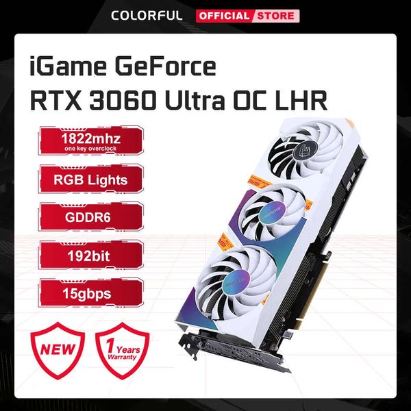 Видеокарта Colorful iGame GeForce RTX 3060 Ultra 12/8G LHR Видеокарты GDDR6 NVIDIA GPU 192-битная игровая видеокарта PCI Express
